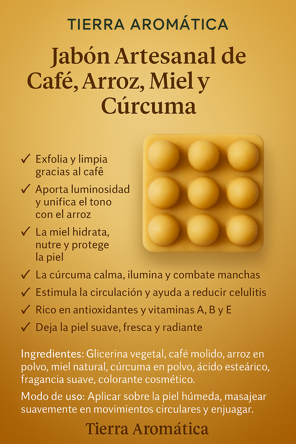 Jabón Artesanal de Café, Arroz, Miel y Cúrcuma – Beneficios