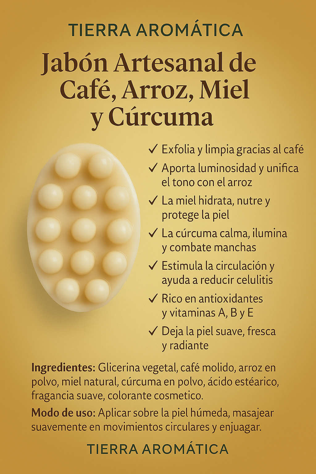 Jabón Artesanal de Café, Arroz, Miel y Cúrcuma – Beneficios