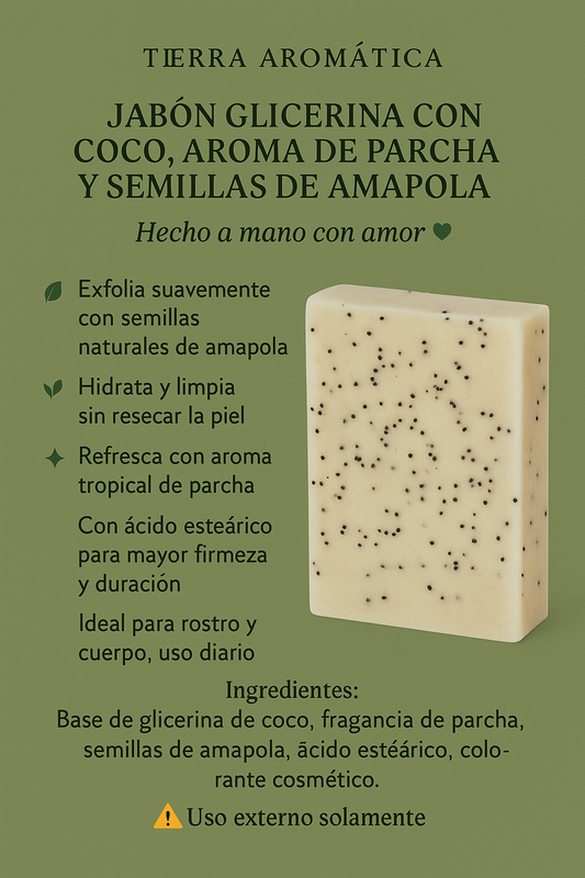 🧼 Jabón Glicerina Coco Parcha con Semillas de Amapola