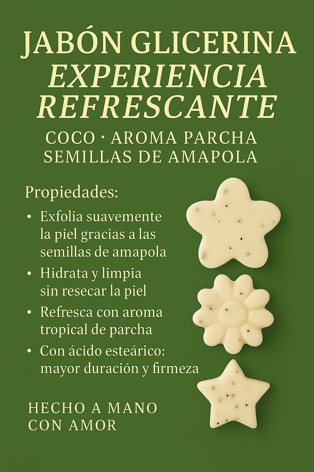🧼 Jabón Glicerina Coco Parcha con Semillas de Amapola