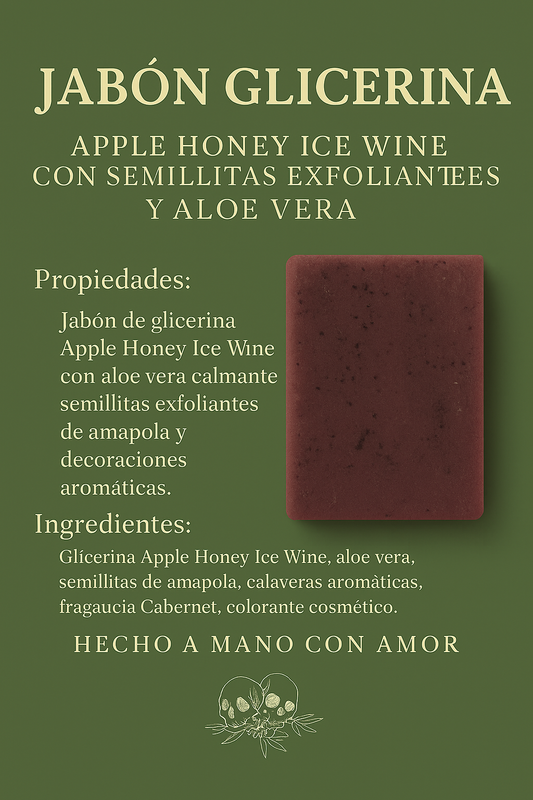 JABÓN GLICERINA APPLE HONEY ICE WINE CON SEMILLITAS EXFOLIANTES Y ALOE VERA AROMA: CABERNET