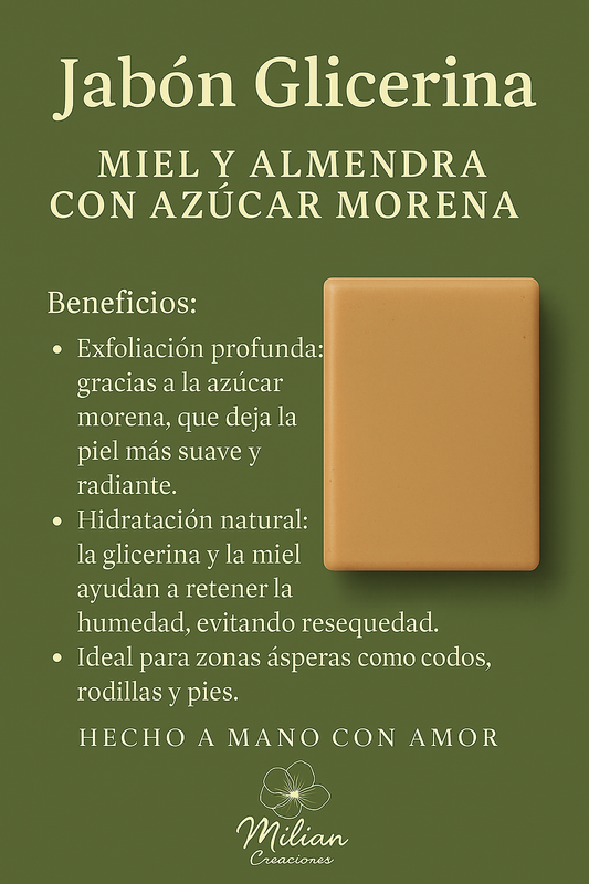 JABÓN GLICERINA MIEL Y ALMENDRA CON AZÚCAR MORENA